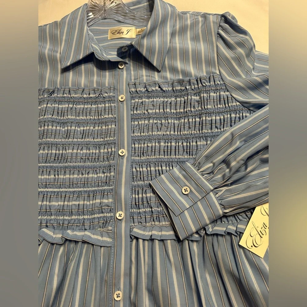 Eliza J Light Blue Striped Long Sleeve Dress Size 6 NWT - Picture 6 of 9